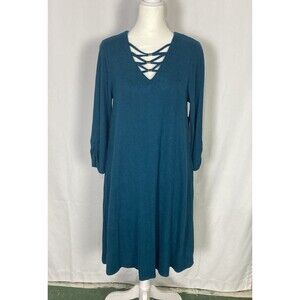 🎄FLASH XMAS SALE!🎁 Apt 9 Teal Stretch 3/4 Sleeve Dress Pockets Small Midi NWT